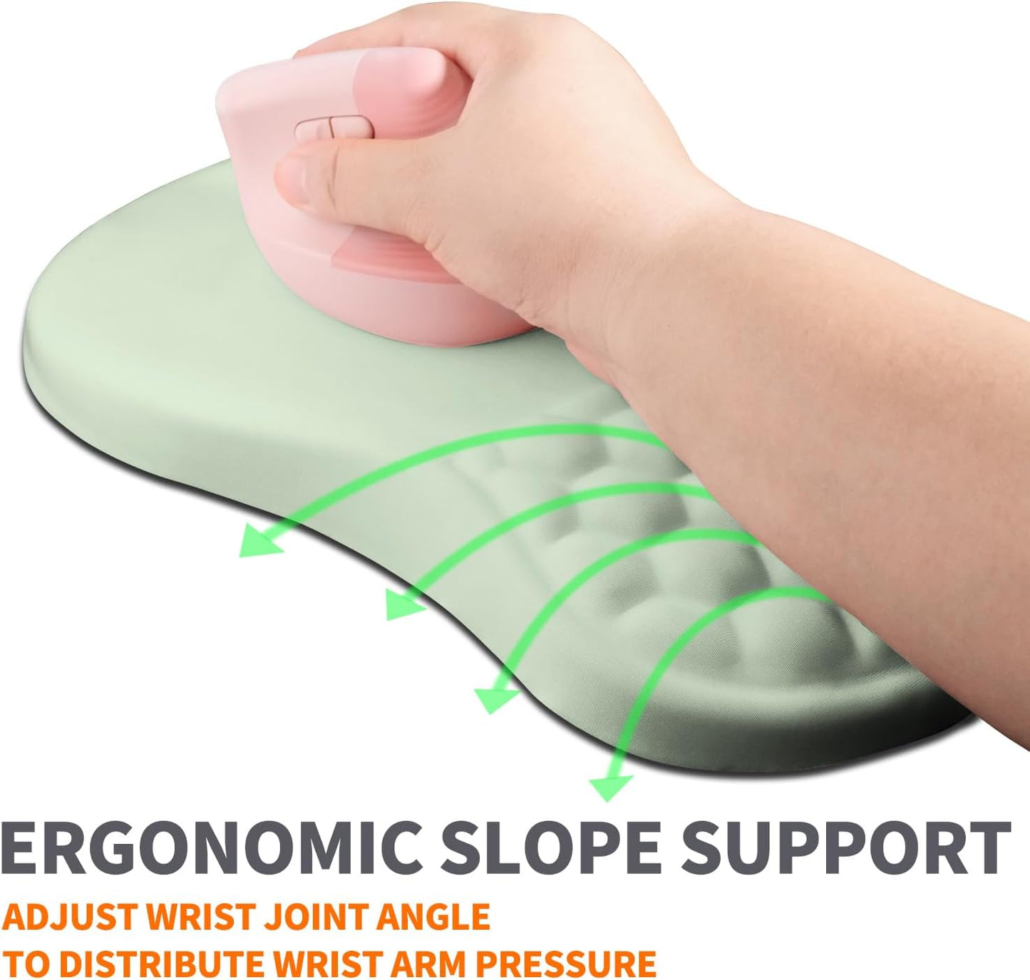 Ergonomic Joint Wrist Support Mouse Pad with Memory Foam Cushion Massage Bump, Carpal Tunnel Pain Relief Mousepad Slope Design for Wrist Rest, 11.8x7.9 in, DarkSeaGreen