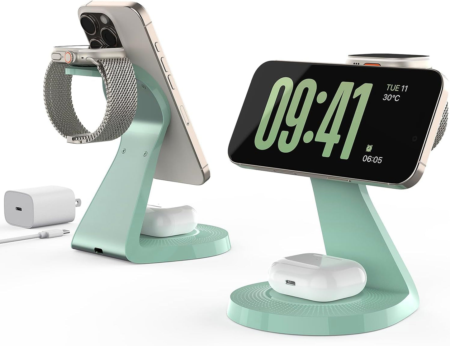 3 in 1 Charging Station for Apple Devices,Mag-Safe Charger Stand Fast Charging,Wireless Charger for iPhone 16/15/14/13/12 Series,& AirPods,& iWatch(USB-C Charger Included)