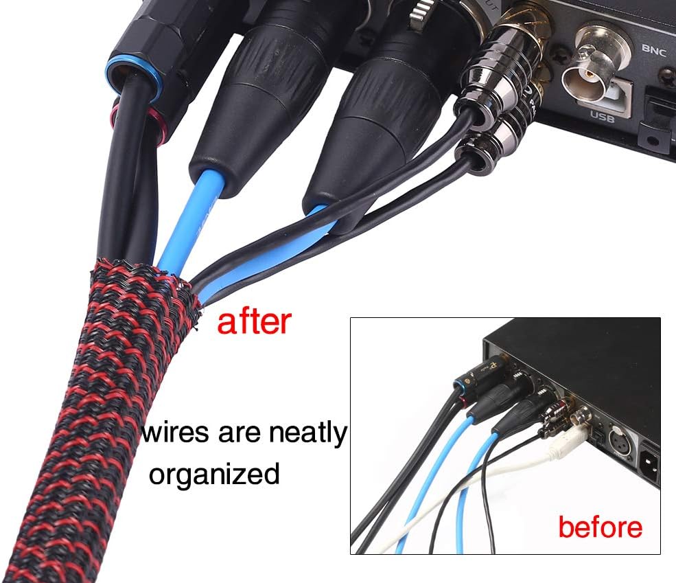 Alex Tech 10ft - 3/4 inch Cord Protector Wire Loom Tubing Cable Sleeve Split Sleeving For USB Cable Power Cord Audio Video Cable – Protect Cat From Chewing Cords - Blackred