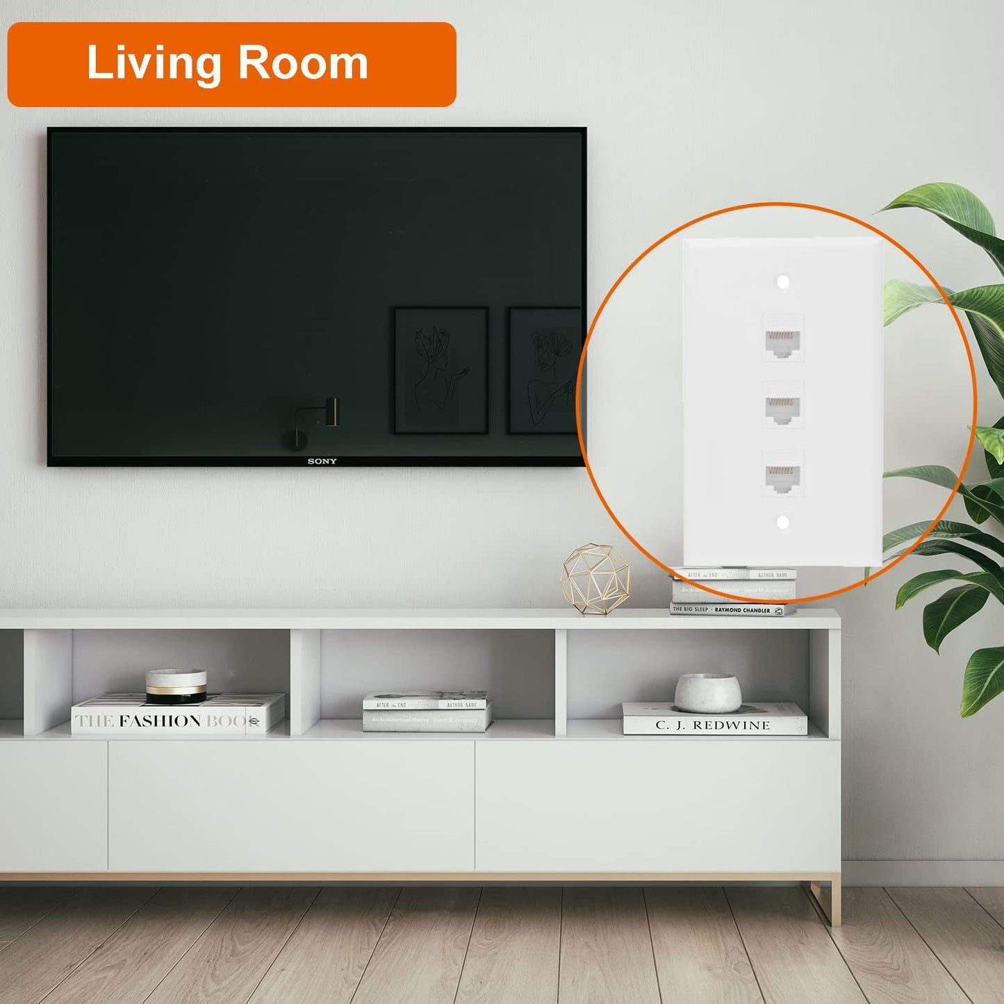 Ethernet Wall Plate, 3 Port Cat6 Female to Female Wall Jack Network RJ45 Keystone wall Outlet