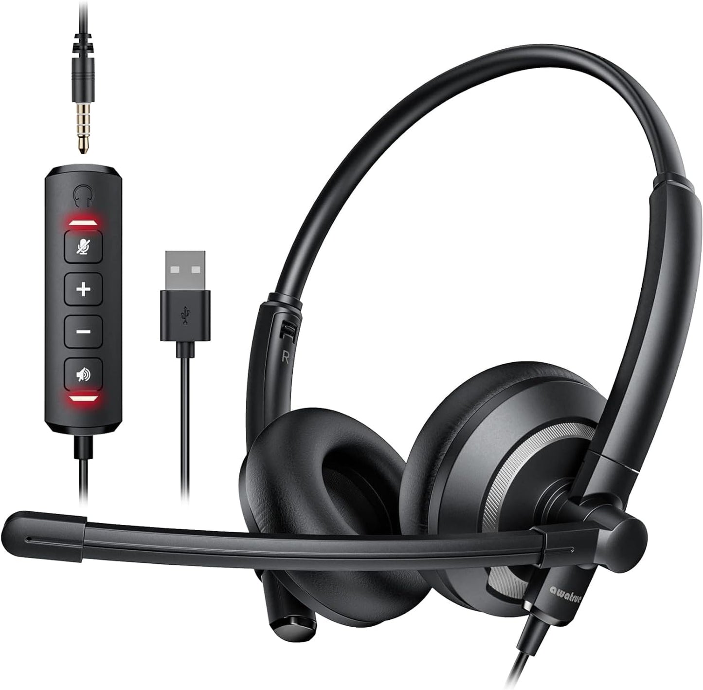 Computer USB Headset with Microphone for PC - Headphones with Noise Cancelling Microphone On Ear Wired Headset Mic Mute for WFH Call Center Office Online Class Skype Zoom