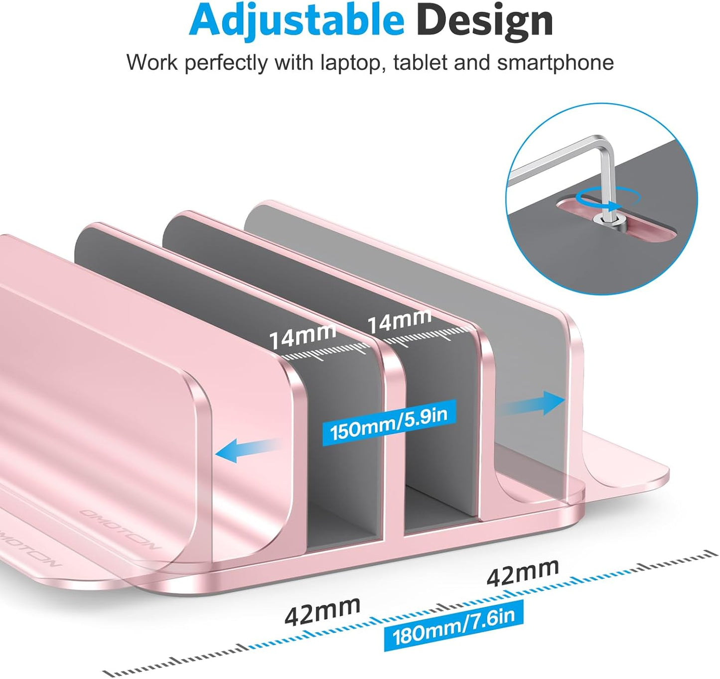 OMOTON [Updated Dock Version] Vertical Laptop Stand, Double Desktop Stand Holder with Adjustable Dock (Up to 17.3 inch), Fits All MacBok/Surface/Samsung/HP/Dell/Chrome Book (Rose Gold)