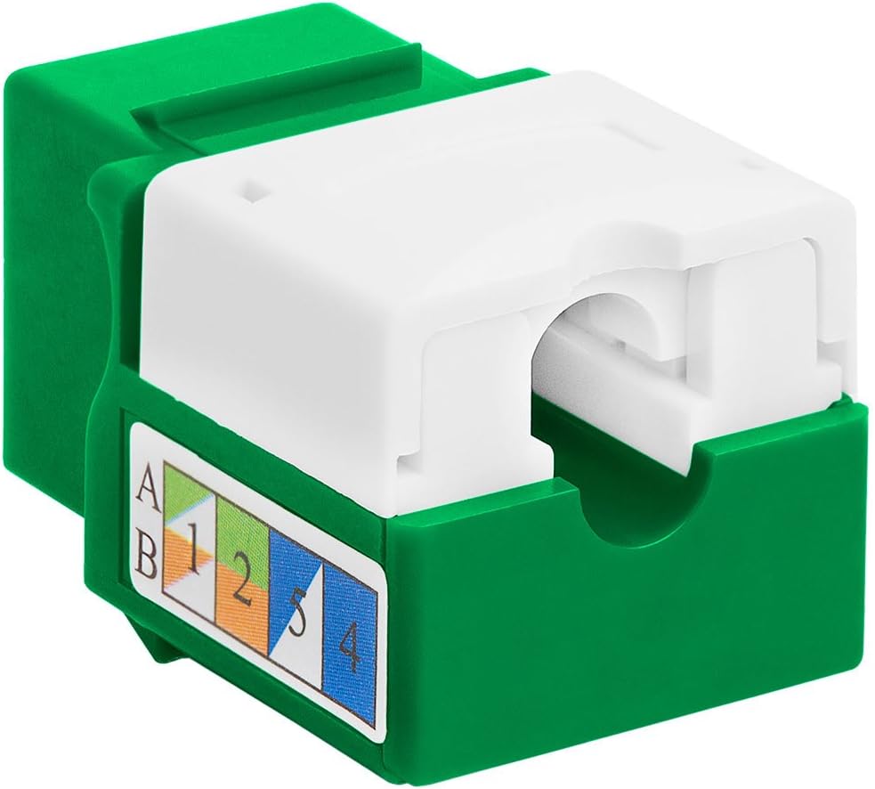 Cmple - 10 Pack Cat5e Keystone Jack Insert Punch Down RJ45 Connectors RJ45 Keystone Jack 90 Degree Female for Wall Plates, Patch Panels, Patch Cables, Ethernet Cables - Green