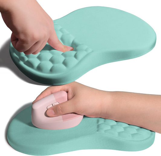 Ergonomic Joint Wrist Support Mouse Pad with Memory Foam Cushion Massage Bump, Carpal Tunnel Pain Relief Mousepad Slope Design for Wrist Rest, 11.8x7.9 in, LightBlue