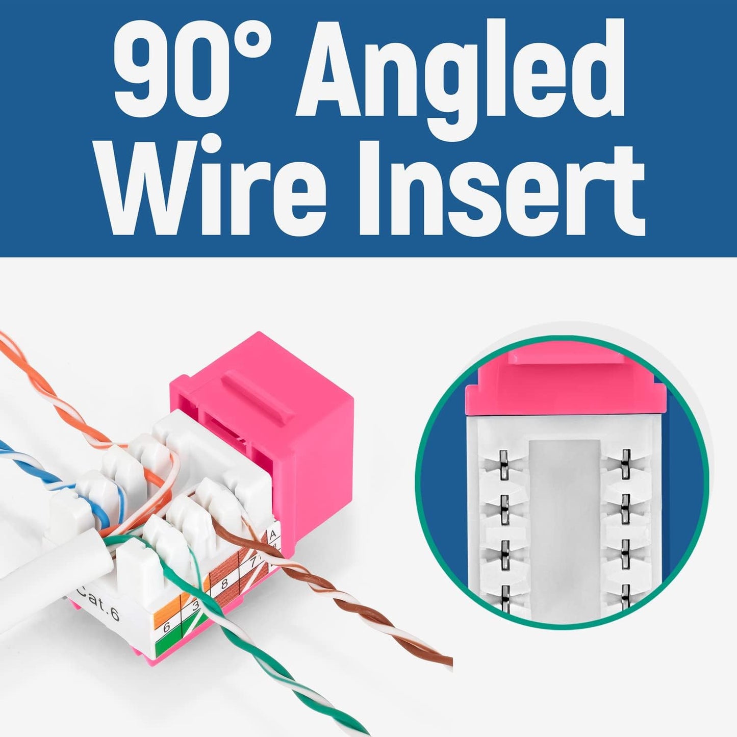 Everest 90° Angled RJ45 Cat6A Keystone Jacks 50-Pack in Pink - Slim Profile Female RJ45 Connectors - Cat 6A Keystone Jack - Compatible with 90° Angled Speed Termination Tool - easyJACK (B094WB91H3)