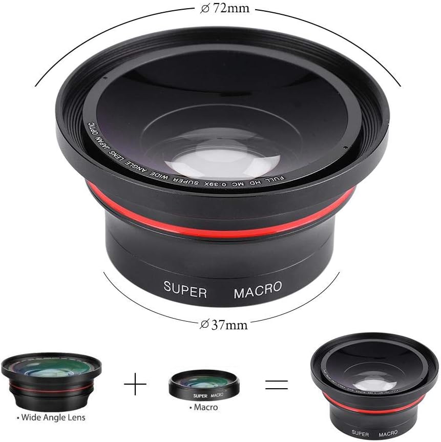 37mm 0.39X Professional HD Wide Angle Lens with Macro Lens and 37mm Phone Clip for Camcorder DSLR Camera