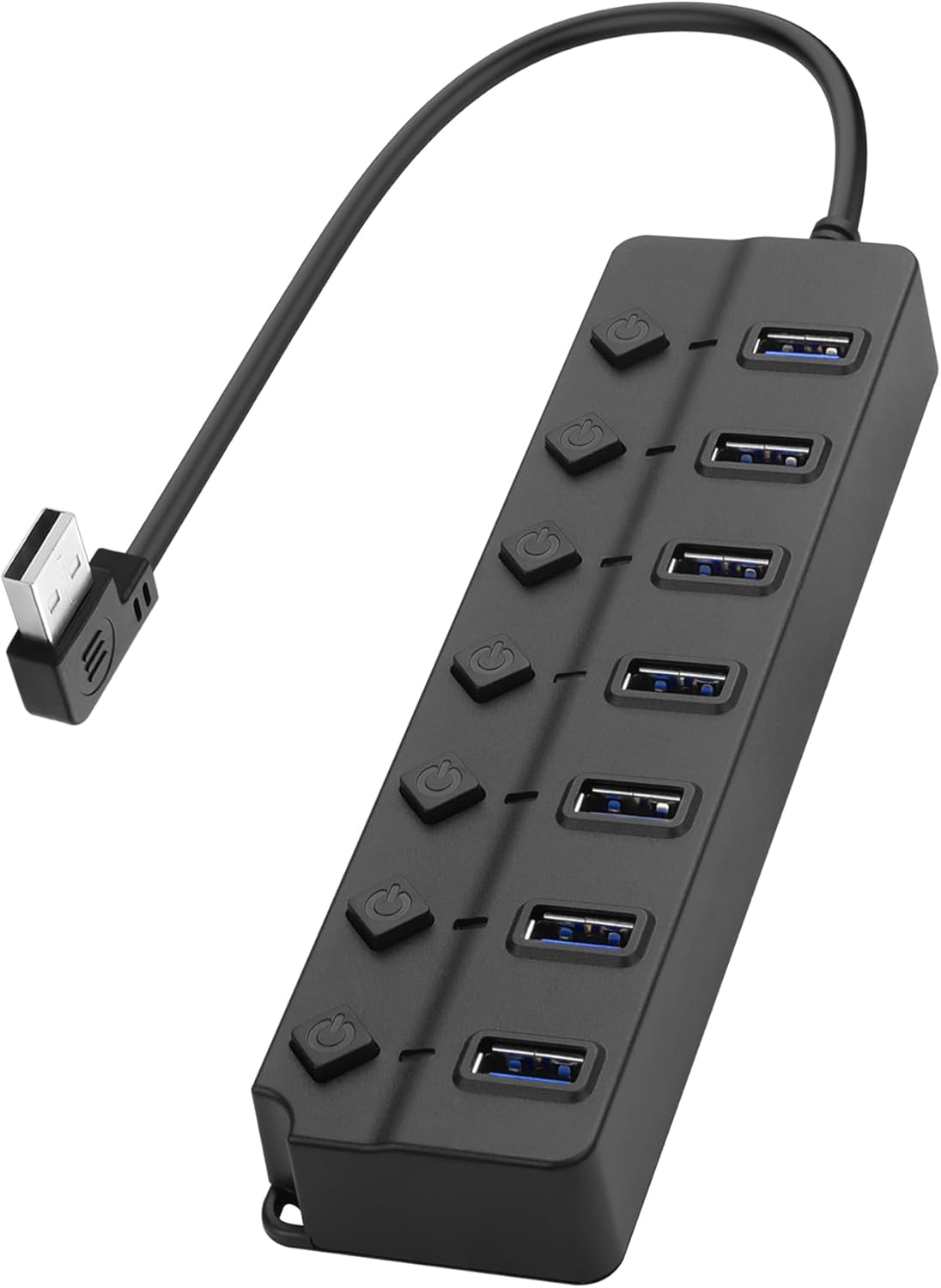 90 Degree USB Hub Splitter YACSEJAO USB 2.0 Data Hub with Individual LED Button On/Off Switch DC5.5 * 2.1 Power Port for Laptop,PC Computer (7 Ports, 0.3M)