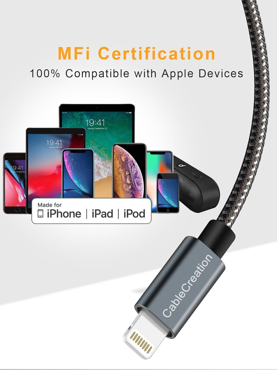 CableCreation Short iPhone Charger Cable 0.5FT/0.15m, USB A to Lightning Cable, Lightning to USB Data Sync Cord [MFi Certified] for iPhone 14/14 Pro, AirPods Pro, iPhone 13/13 Pro/12, iPad Pro, Grey