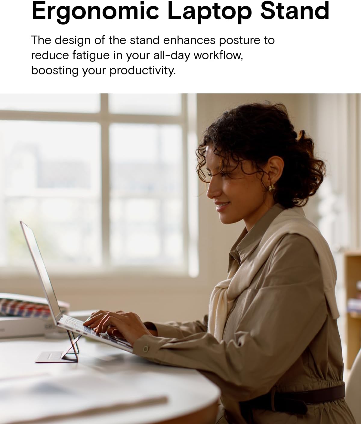 MOFT Laptop Stand for Desk, Adhesive MacBook Computer Stand with 2 Adjustable Viewing Angles, Foldable and Portable Laptop Riser Compatible with 11"-16" Laptops, Earthen Beige