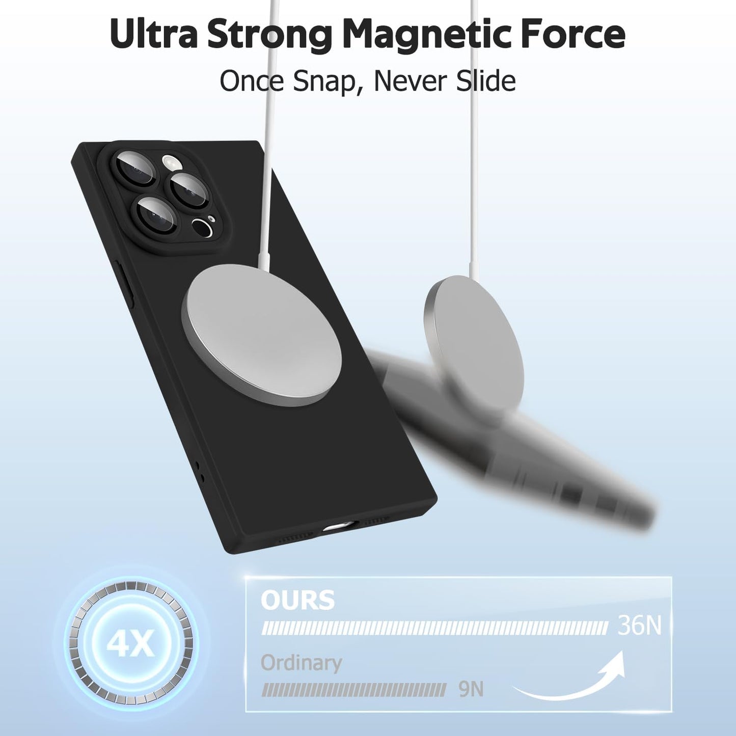 Designed for iPhone 15 Pro Max Case Compatible with Magsafe Cover Camera Lens Protector Military Grade Protection Shockproof Soft TPU Slim Magnetic Phone Case for iPhone 15 Pro Max Black