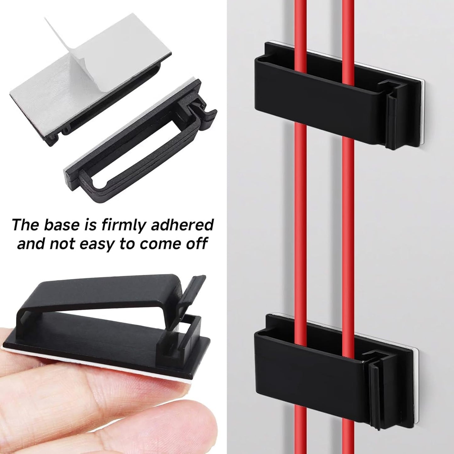 Adhesive Cable Clips Holder, Outdoor Light Clips, Black Cord Wire Clips, Sturdy Nylon Cord Wall Finisher Wire Clamp for Home, Car, Office Desk Wire Management (Black, L-100 PCS)