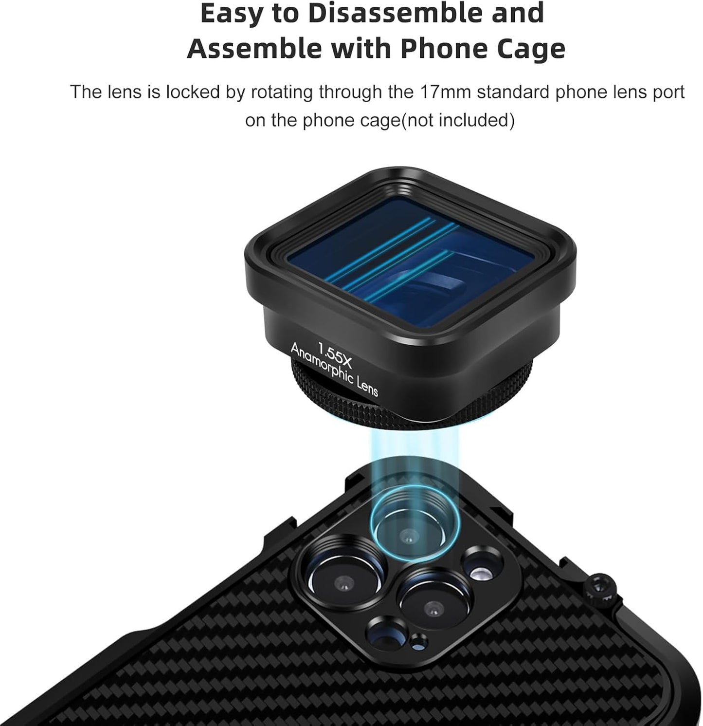 Andoer Anamorphic Movie Lens 1.55X - Universal Lens Clips & Carry Bag - Compatible with iPhone 15/14/13/12/11