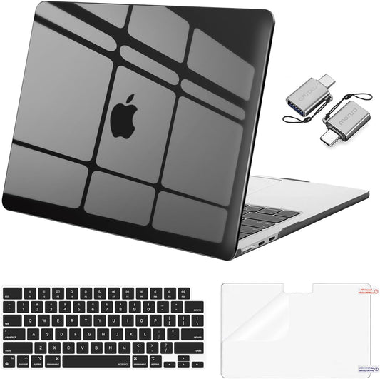 MOSISO Compatible with MacBook Air 13 inch Case 2025 2024 2023 2022 M4 A3240 M3 A3113 M2 A2681, Plastic Hard Shell&Keyboard Cover&Screen Film&Type C for MacBook Air 13.6 inch Case, Smoke Black