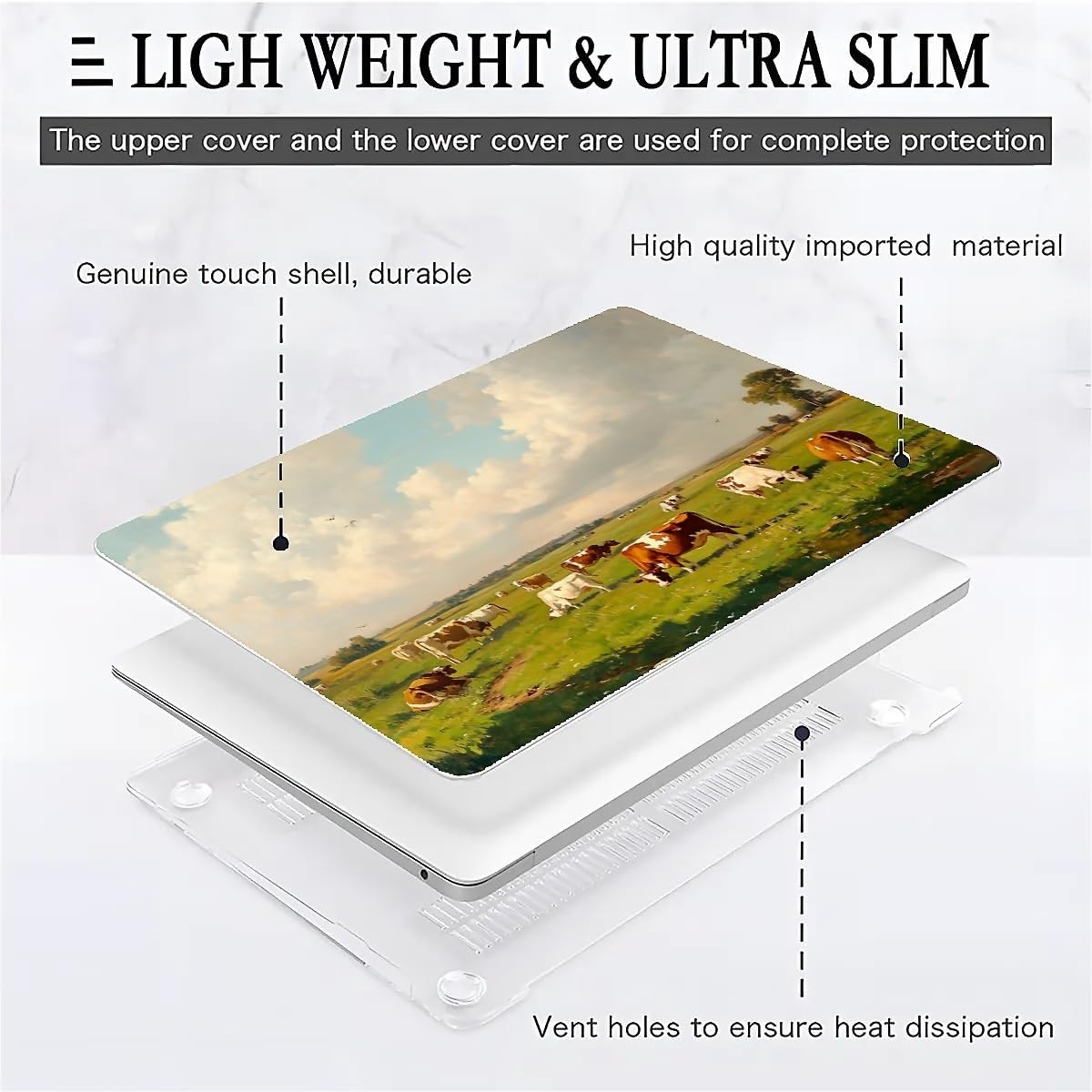 Compatible with MacBook Air 13.3 13.6 Inch Case 2022 2021 2020 2019 Plastic Hard Shell Case Cover,13.6 Air (A2681) M2 2022, Cows and Sheep