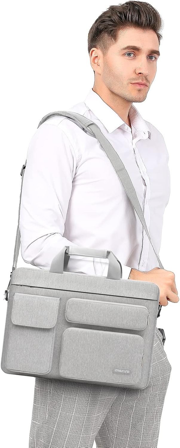MOSISO Laptop Shoulder Bag, Computer Bag with 2 Raised&1 Flapover&1 Horizontal Pocket&Handle&Belt