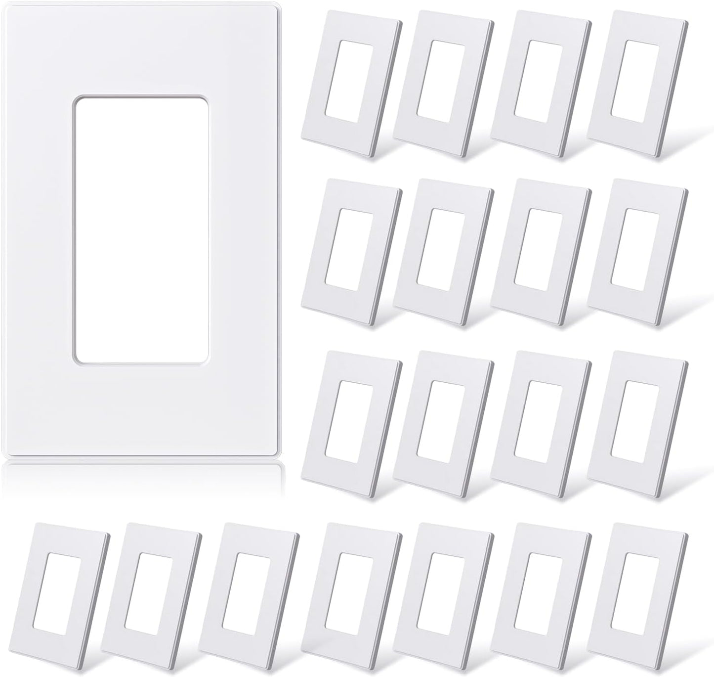 ELEGRP Matte White 1-Gang Screwless Decorative Wall Plates, Standard Size Unbreakable Thermoplastic Faceplate Cover for Decorator Receptacle Outlet Switch, UL Listed (20 Pack)