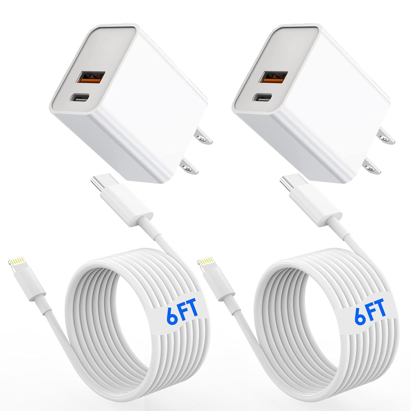 iPhone Fast Charger,[MFi Certified]2Packs 20W Dual Port PD/QC3.0 USB C Wall Charger with 6FT USB C to Lightning Cable Data Sync Cord For Apple iPhone 14 13 12 11 Pro Max X Xr Xs Max 8Plus, AirPods Pro