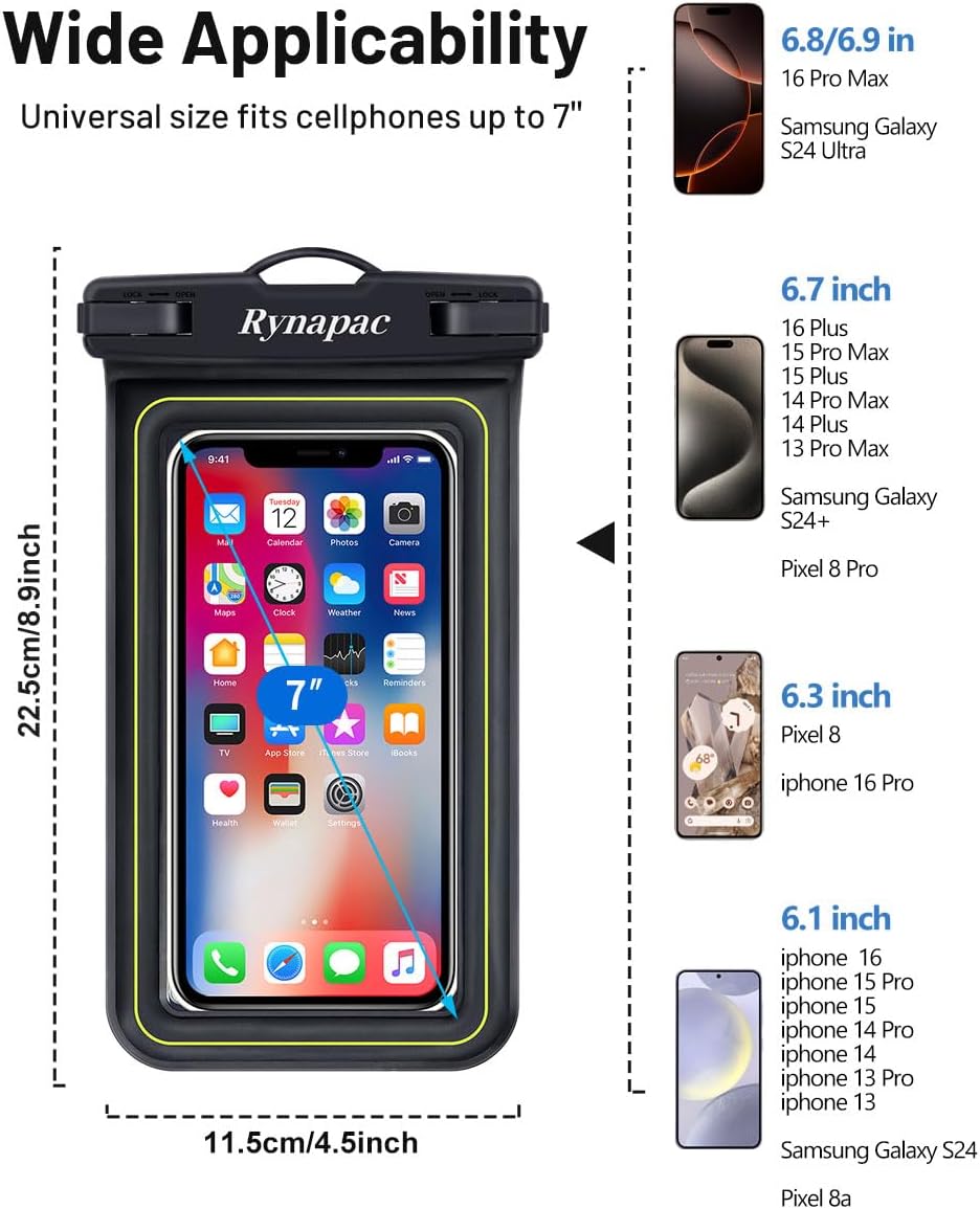IP68 Waterproof Phone Pouch, Floating Waterproof Phone Case for iPhone 16 15 Pro Max Galaxy S24+ S23 Pixel 8 Pro with Detachable Lanyard, Cellphone Dry Bags Beach Vacation Essentials -2 Pack