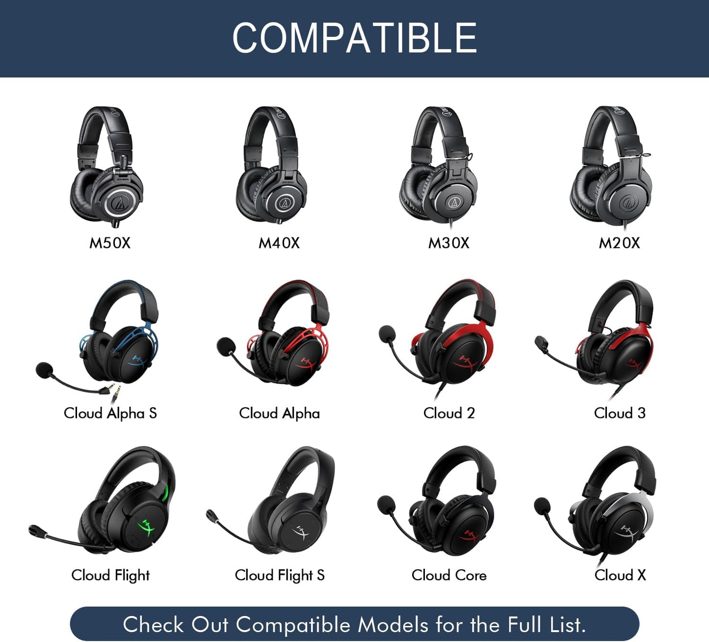 Ice Silk Fabric Replacement Earpads Cushions for HyperX Cloud/Alpha, Audio Technica M50X/M40X, Sony MDR 7506, Turtle Beach Stealth 400/600, & More - Ear Pads with Memory Foam & Added Thickness