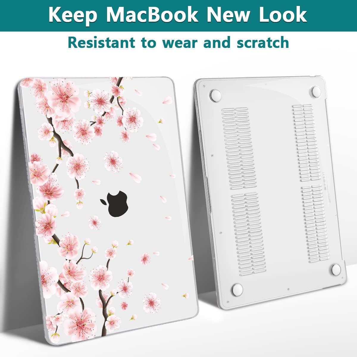 Teryeefi New MacBook Air 13 Inch Case 2021 2020 2019 2018 Release A2337 M1/ A1932/A2179 with Retina Display Touch ID, Floral Hard Plastic Shell Case and Keyboard Cover,Cherry Blossoms
