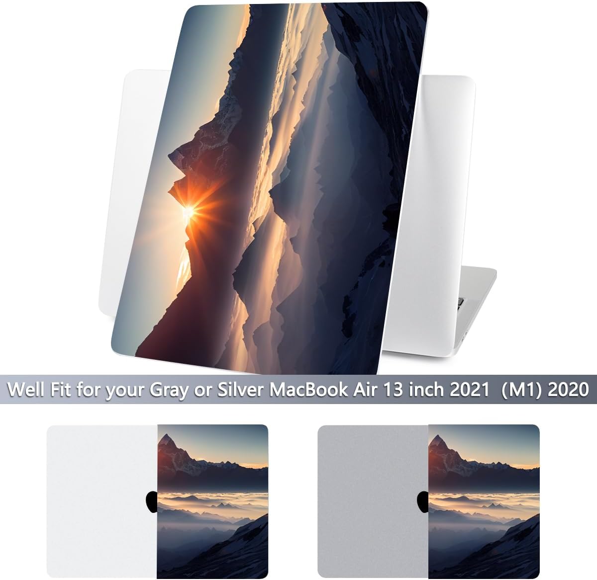 Batianda Design Case for M1 MacBook Air 13 Inch Model A2337 A2179 A1932 2021 2020 2019 Release,3D Painted Landscape Series Hard Shell with Keyboard Cover & Screen Protector, Sunrise
