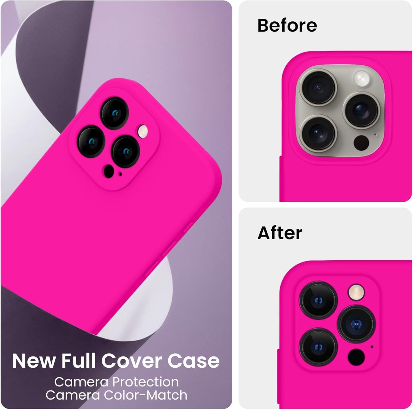 FireNova Designed for iPhone 15 Pro Max Case, Silicone Upgraded [Camera Protection] Phone Case with [2 Screen Protectors], Soft Anti-Scratch Microfiber Lining Inside, 6.7 inch, Hot Pink