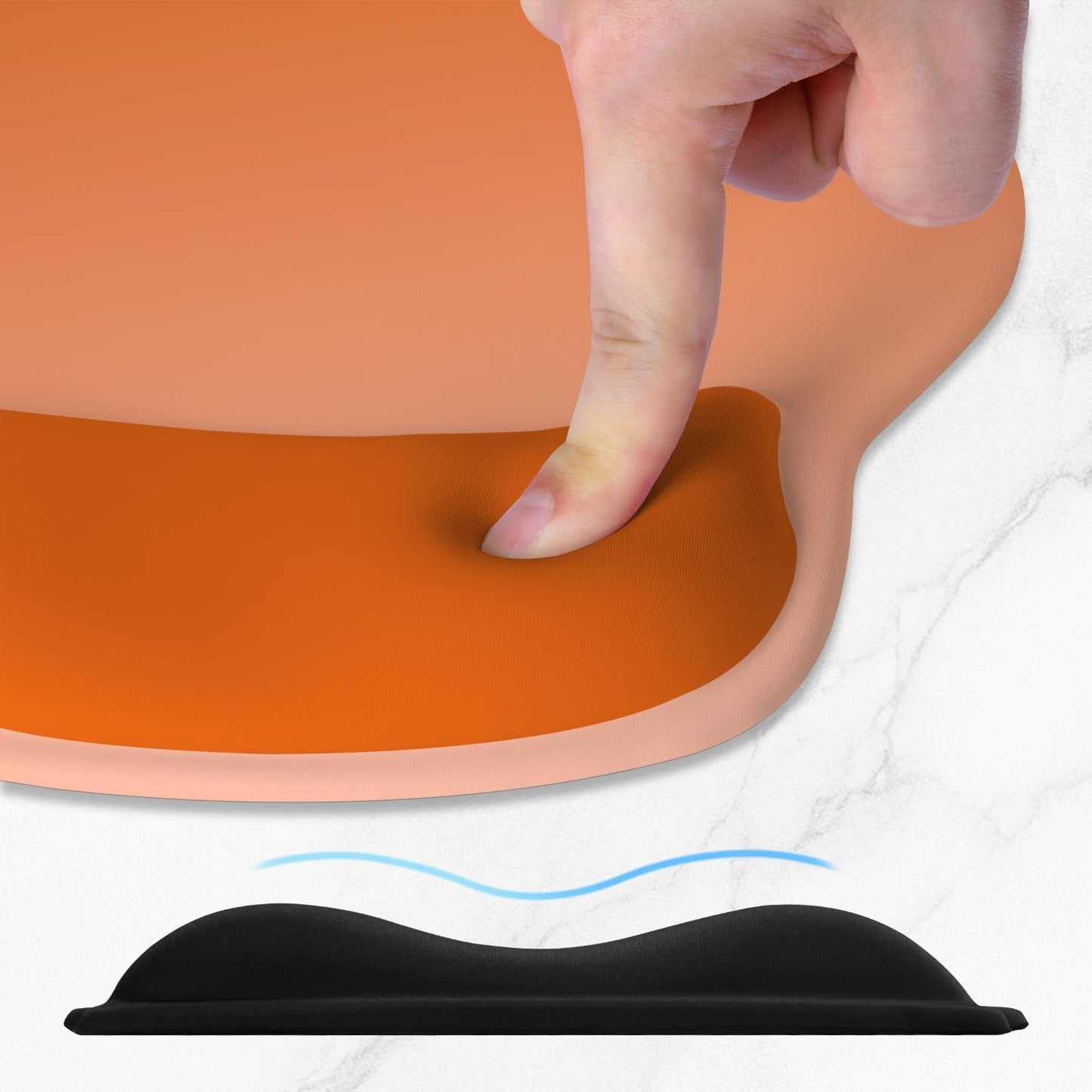 ITNRSIIET Ergonomic Mouse Pad with Wider Memory Foam Wrist Rest +17% - Curved Cushion Reduces Pressure 20%, Pain Relief, Non-Slip, Smooth, Cute Colors, 9.85 x 9 in, Peach Gradient