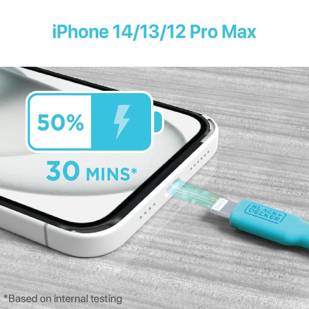 BLACK+DECKER Lightning to USB Cable - Fast Compatible iPhone Lightning Cable - Durable Braided iPhone Charger Cord - for Travel and Daily Use - Multiple Color + Length Options - 9ft