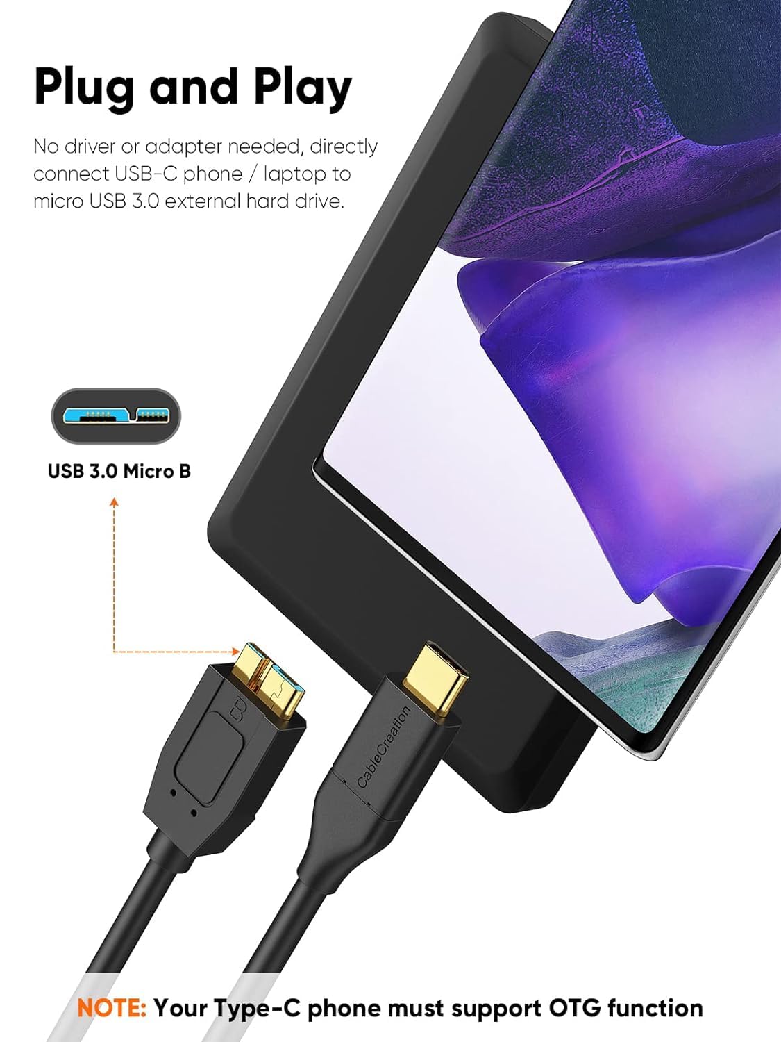 CableCreation 4FT*2 USB C to Micro B Cable,10Gbps Speed External Hard Drive Braided,USB 3.1 Type C to Micro B Work for iPhone 15/16,Seagate WD Westgate My Passport,MacBook Pro, iPad/Tablet,Black