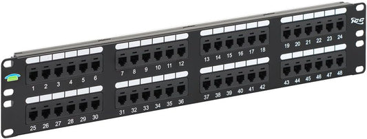 ICC Voice Patch Panel, UL Listed, Rackmount 6P6C 48 Port 2U 19-Inch Telephone Network Patch Panel with Rear UTP USOC Wiring 110 IDC Terminal Blocks for PBX and Business Phone Systems, Black