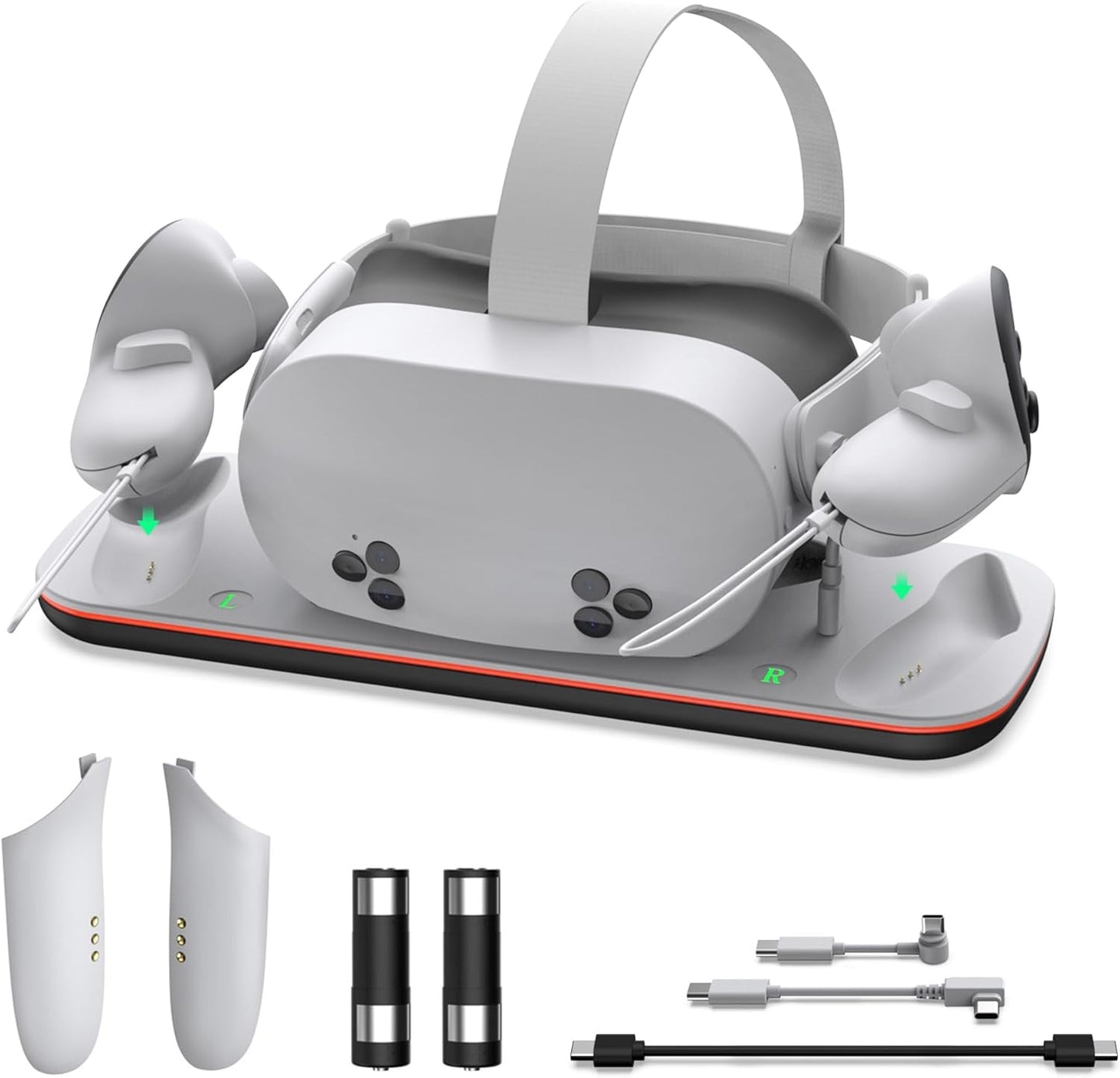 Charging Dock for Quest 3S, VR Stand for Meta Quest3, Charge Station for Oculus Quest 3S Supports Headset with Type-C Magnetic Suction Cable and Rechargeable Battery to Fit Controller