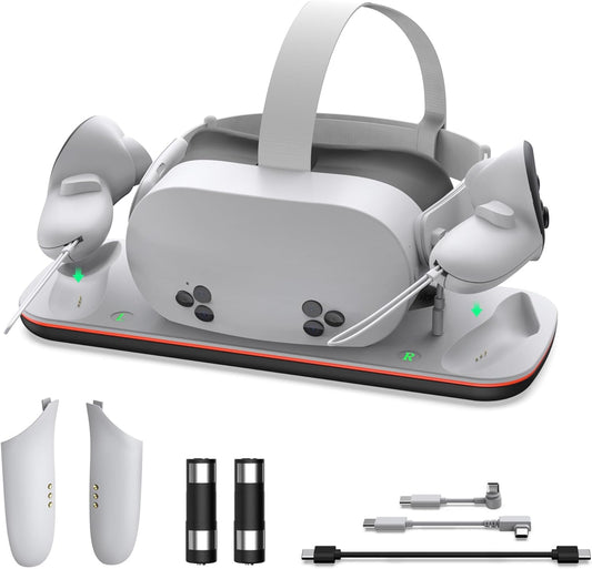 Charging Dock for Quest 3S, VR Stand for Meta Quest3, Charge Station for Oculus Quest 3S Supports Headset with Type-C Magnetic Suction Cable and Rechargeable Battery to Fit Controller