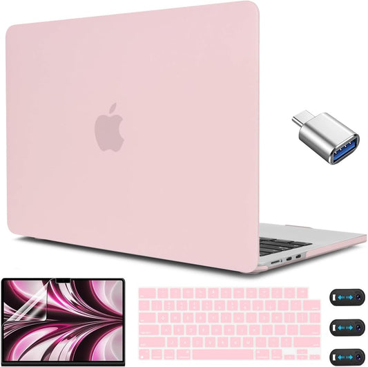 CISSOOK for MacBook Air 13.6 M4 M3 M2 Case 2025 2024 2022 Release, Plastic Hard Shell & Keyboard Cover & USB Adapter for MacBook Air 13.6 inch A3240 A3113 A2681, Baby Pink