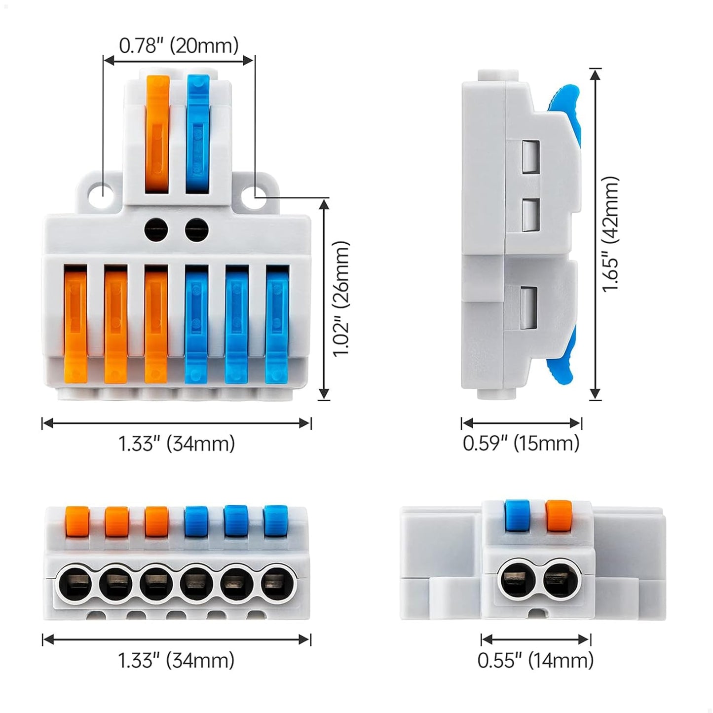 10PCS Lever Wire Connectors, Quick Wiring Cable Connectors, Compact Push-in Conductor Terminal Block (10PCS 2 in 6 Out)