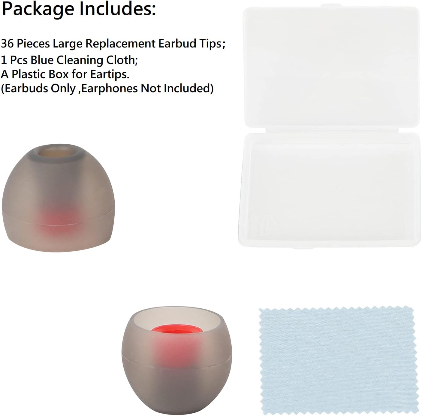 36 Pieces Large Earbud Tips Soft and Comfortable Ear Bud Replacement Pieces Silicone Fit Most in-Ear Headphones，Inner Hole 3.8mm -5.5mm，Black and Red Replacement Earbuds Silicone Tips