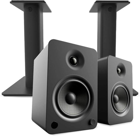 Kanto YU6 Powered Bookshelf Speakers with Bluetooth (Matte Black) with SP9 Desktop Stands (Black)