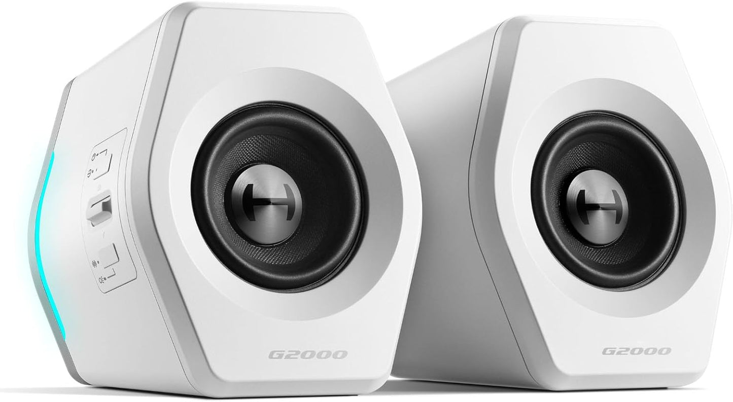 Edifier Hecate RGB Gaming Speakers, 32W Peak Power, Bluetooth 5.1, Game/Movie/Music Modes, 12 RGB Lighting Effects, Compact Design for PC/PS4/Desktop - White