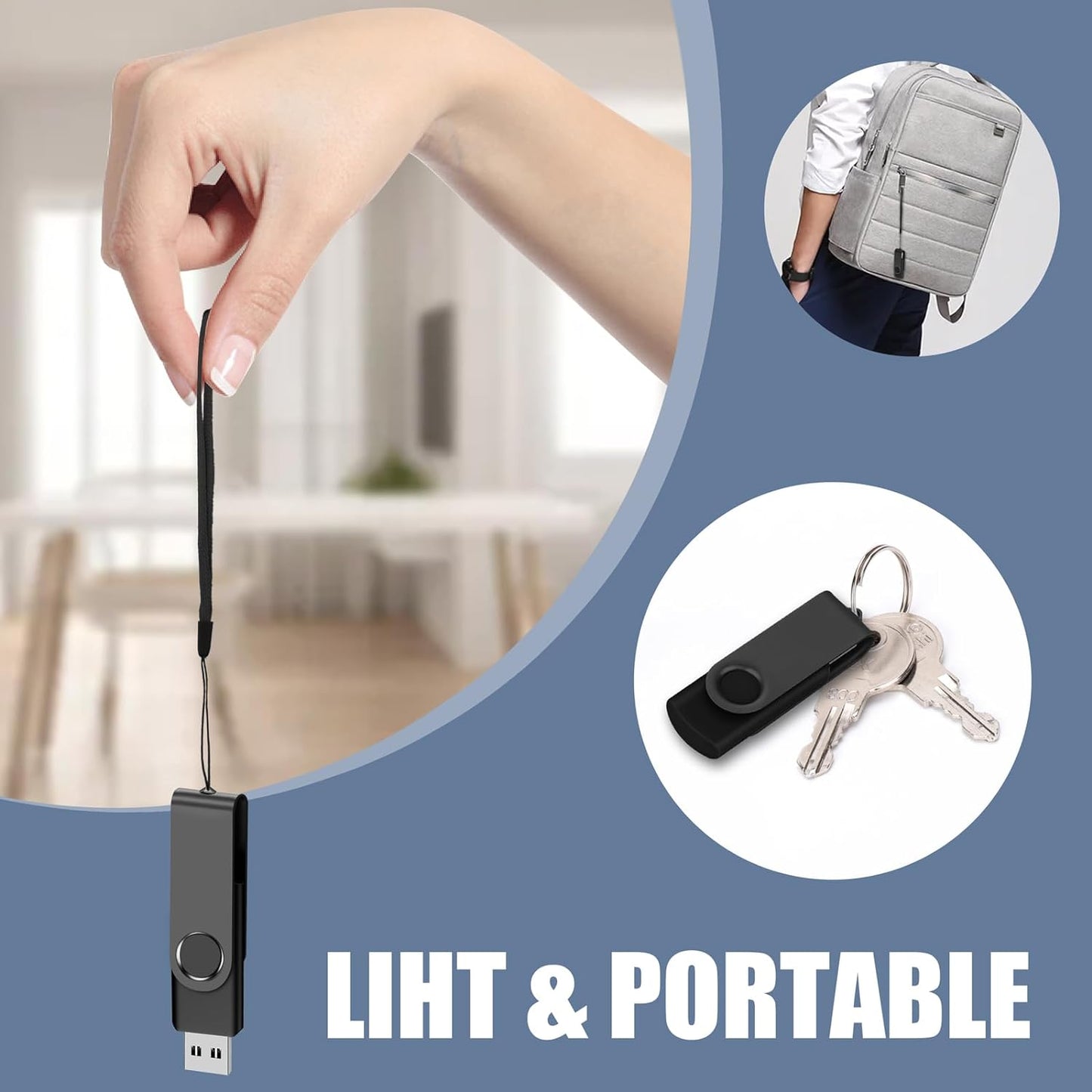 EASTBULL 16GB USB Flash Drive 20 Pack with Lanyards - USB 2.0 Jump Drive for Storage and Backup - Black