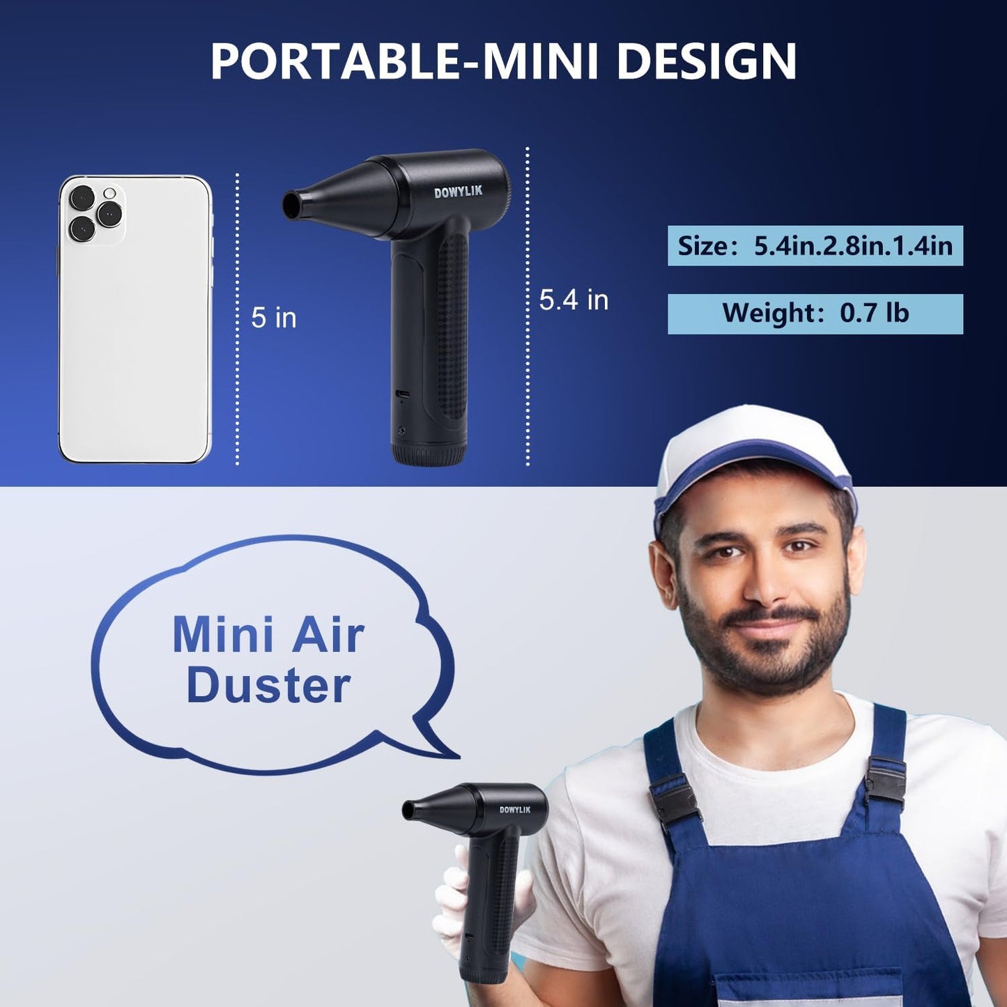 Compressed Air Duster - 150000RPM Brushless Motor, Mini Air Blower for PC Cleaning Kit, Canned Air Duster for Computers, Rechargeable & Portable Compressed Air for Electronics