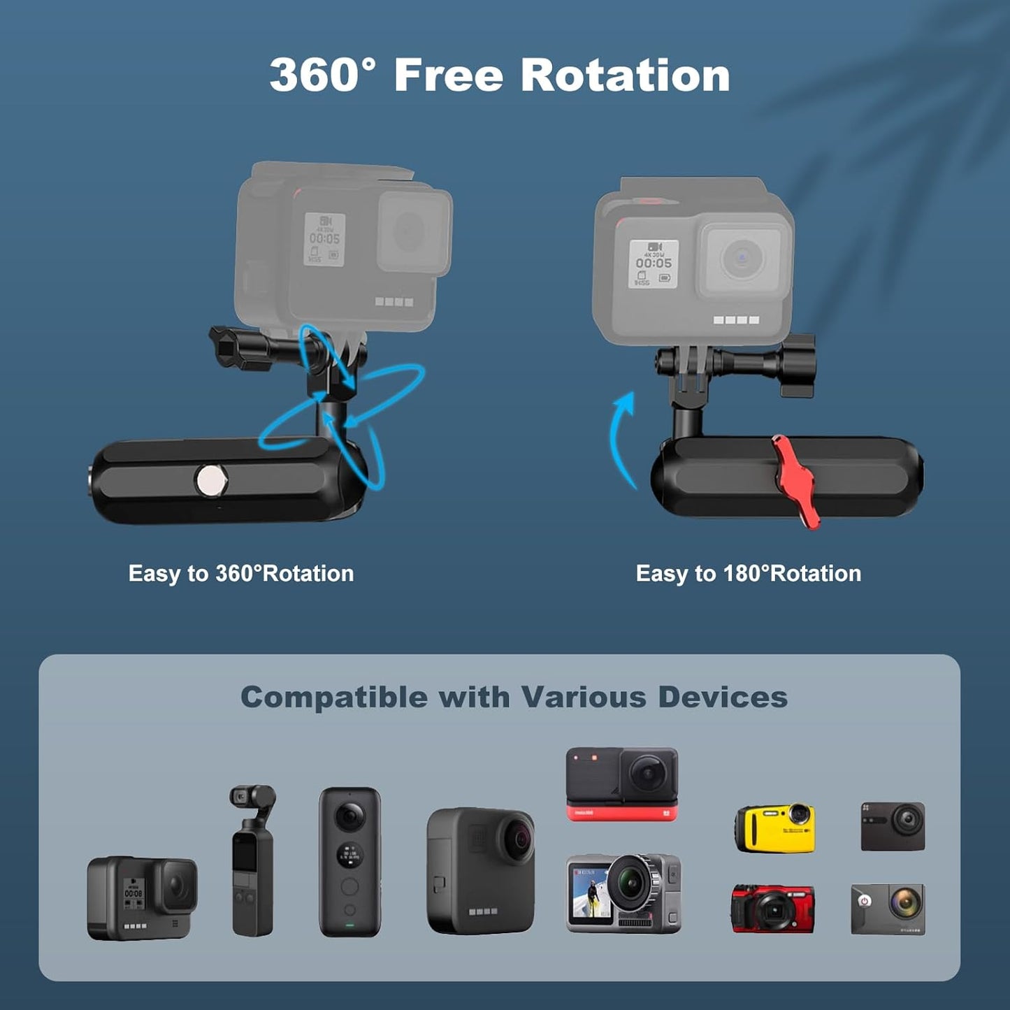 Camera Clamp Mount, Super Clamp Mount with Double Ball Head Magic Arm for Bike Handlebar & Aluminum Alloy & 360°Rotating Ebike Handlebar Bracket for DJl,Go pr0, lnsta36o X5 X4 X3,78005