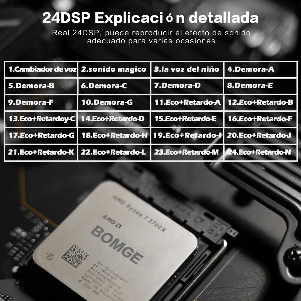 BOMGE 6 Channel mini DJ Audio sound mixer console with USB interface, Bluetooth, Stereo Recording, 48V Phantom Power, 24 DSP effects for karaoke, singing, live，streaming，pc recroding. (white)