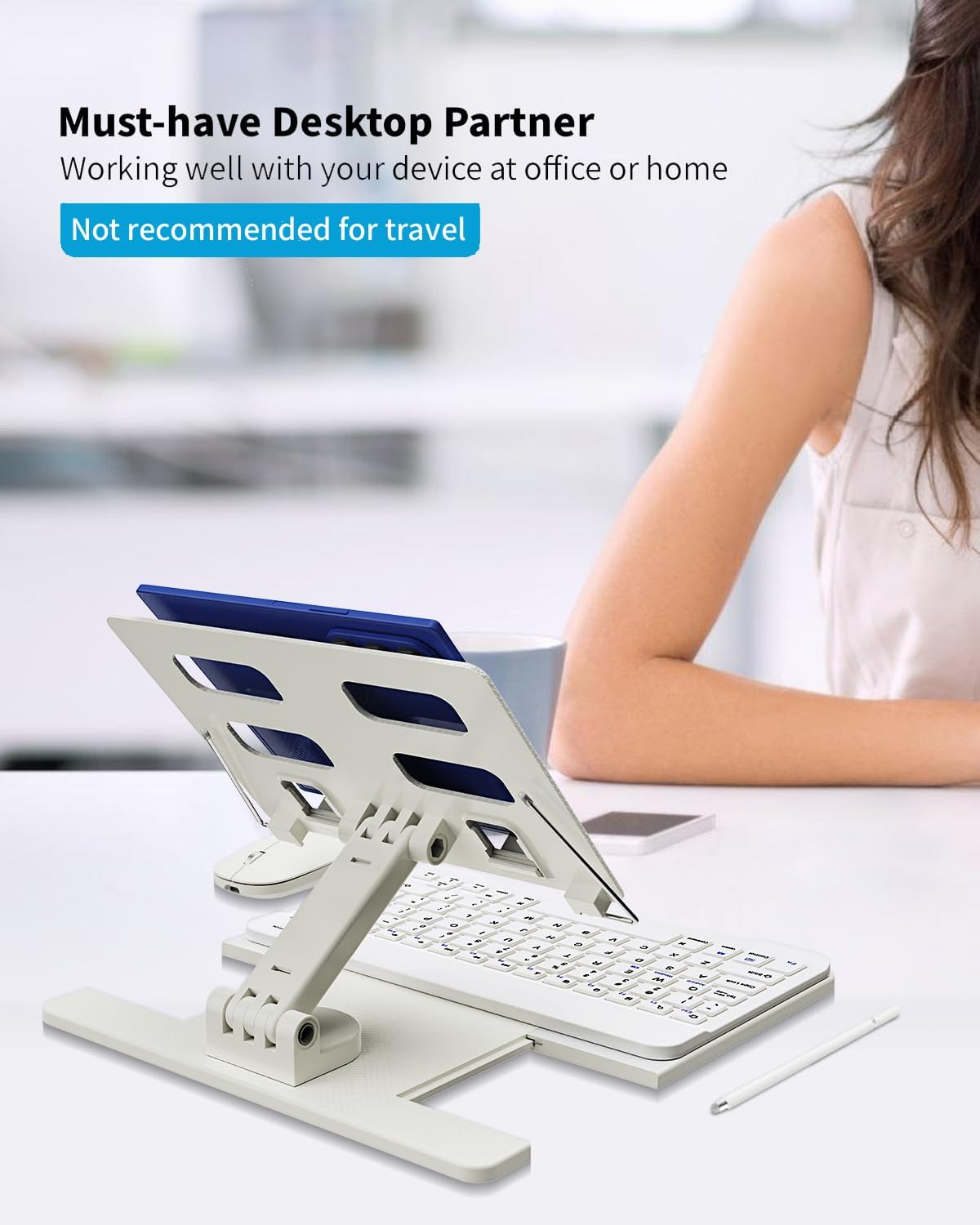 Desk Stand and Bluetooth Keyboard Combo for Samsung Galaxy Z Fold 7/6/5, 4 in 1 Set Include Mouse Pen, Adjustable Foldable Tablet Stand Holder Fits for 4.7"-13" Smartphones Tablet