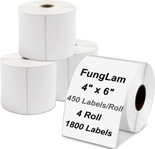 FungLam 4"x6" Thermal Shipping Labels - 450 Labels/Roll (4 Rolls), Direct Thermal Labels Compatible with JADENS, Munbyn, Rollo, iDPRT Printers