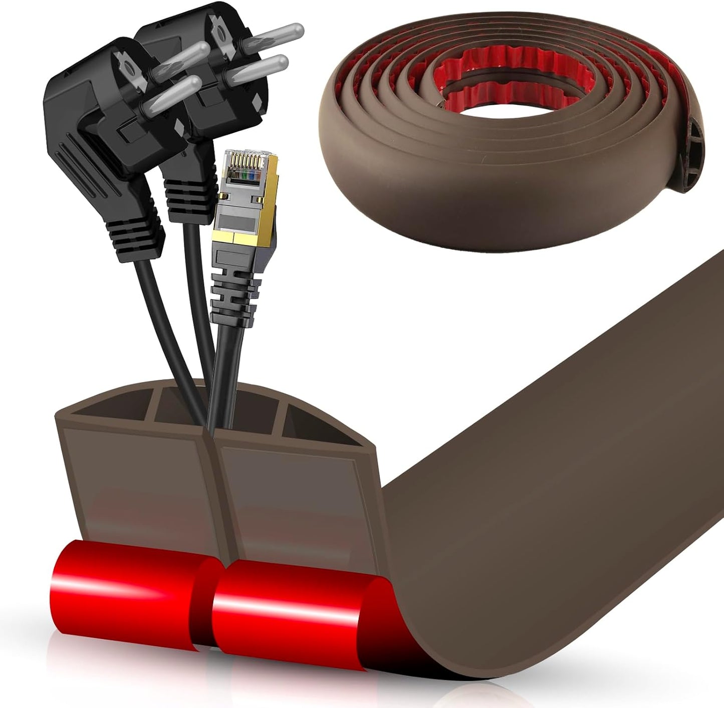 Floor Cord Cover Cable Cavity Self Adhesive Cord Hider Floor Floor Cable Management Power Cord Protector Floor Electric Cord Covers for Offices, Gym, Exhibitions (CoffeeBrown, 2.36" x 10')