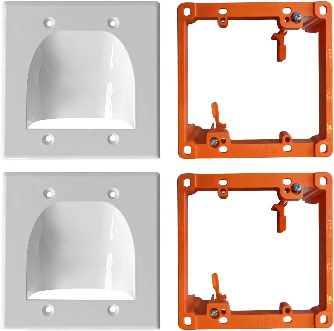 BestMounts - 2 Pack In Wall Cable Management Kit - Recessed Wall Plate Cable Pass Through Pair with Dual Gang Low Voltage Mounting Bracket - TV Cord Hider for Wall Mounted TV ETL Listed