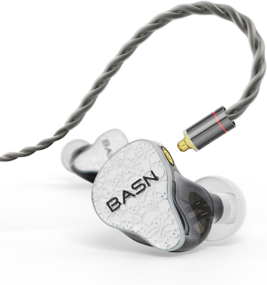 BASN Bmaster5 in Ear Monitors, 5 Drivers Drummer Headphones with Powerful Bass, Noise Isolation IEM Earbuds with Detachable MMCX Sliver-Plated OFC Cable for Musicians (Glacier White, MMCX)
