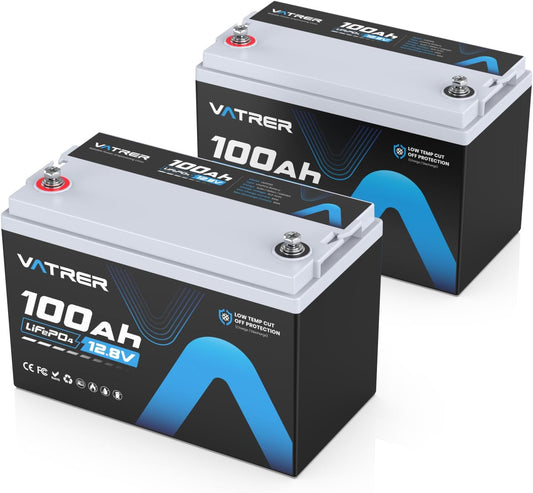2Pack 12.8V 100AH Group 31 High/Low Temp Cutoff LiFePO4 Lithium Battery with 1280W, Built-in 100A BMS, Rechargeable Battery for RV/Camper,Solar,Off-Grid Applications, Home Energy Storage, Backup Power