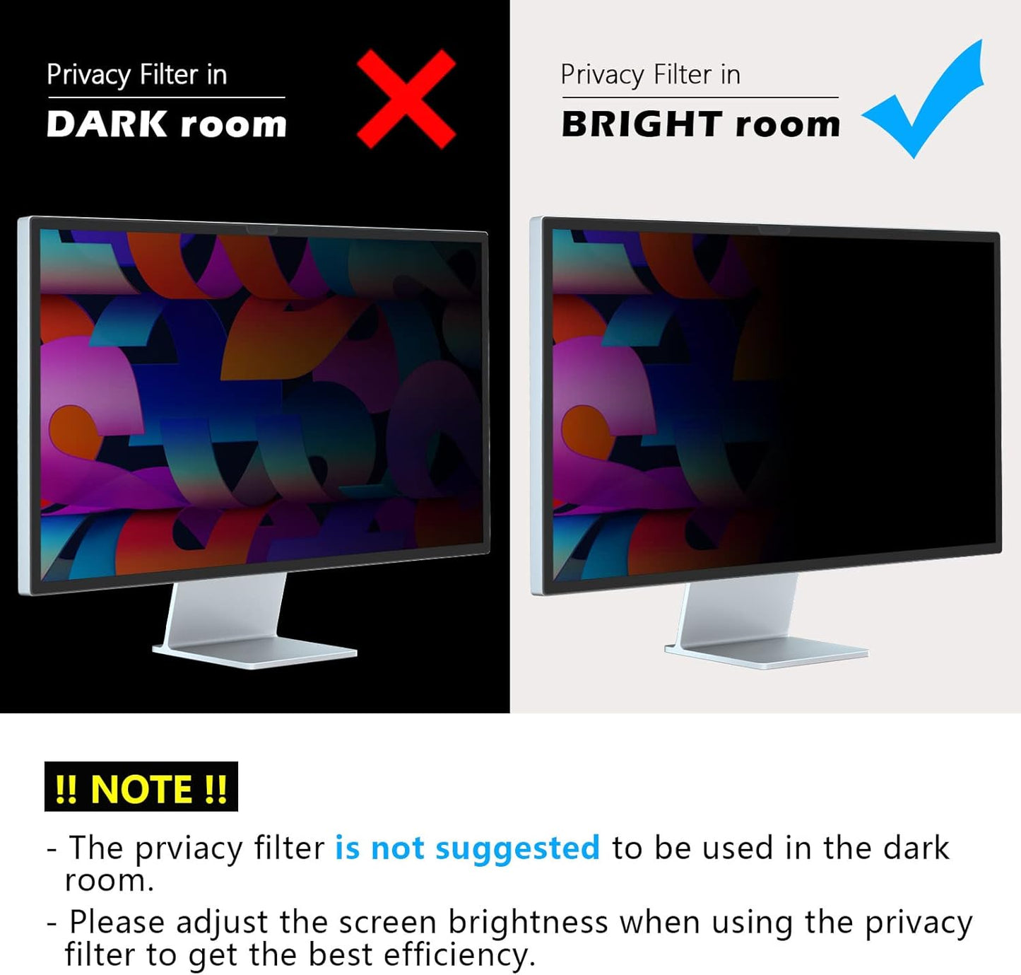 FILMEXT [2-Pack[2022 New] 27 inch privacy screen for monitor compatible with Apple Studio Display 27" Only,Removable Computer Monitor Privacy Screen Shield Anti Blue Light Filter