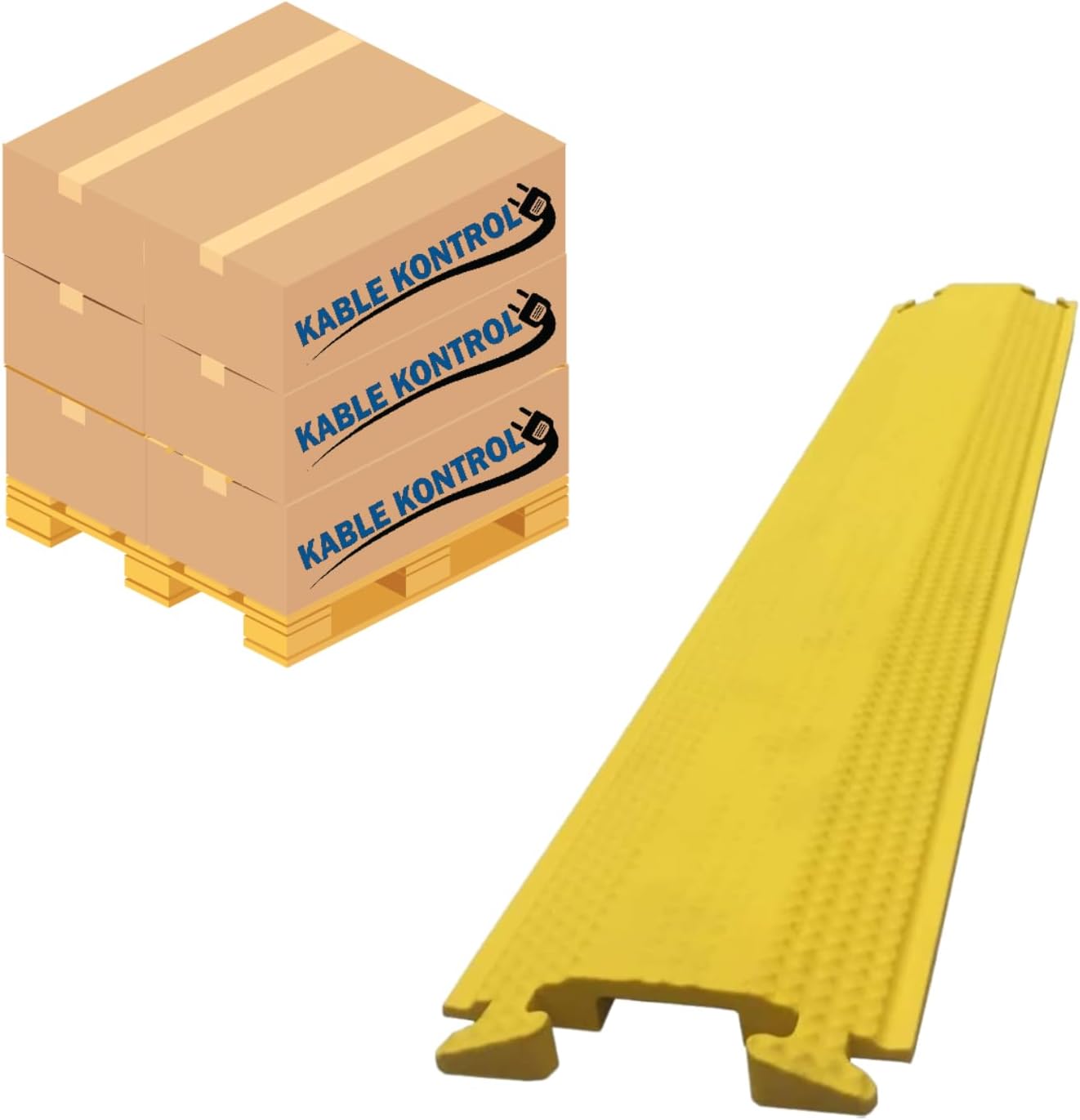 Kable Kontrol Drop Over Floor Cord Cover – 36” Inch Long 1 Channel Cable or Wire Protector – 60 Pcs Bulk Pack - Rubber Ramp for Indoor and Outdoor Use – Yellow