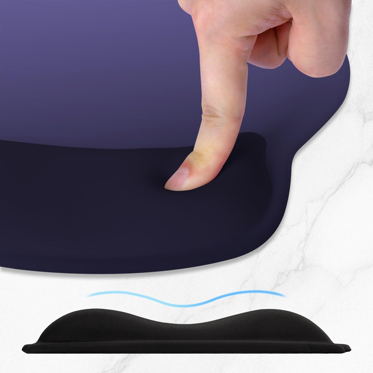 ITNRSIIET Ergonomic Mouse Pad with Wider Memory Foam Wrist Rest +17%, Curved Cushion Reduces Pressure 20%, Pain Relief, Non-Slip, Smooth, Cute Color Desk Accessory, 9.85 x 9 inch, Violet Gradient